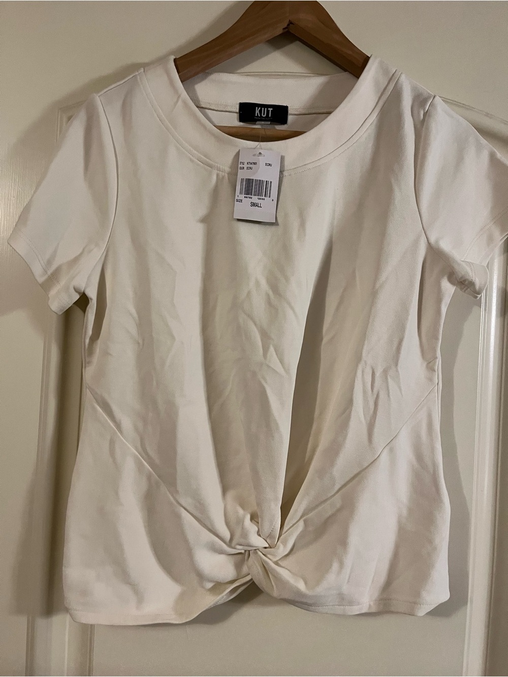 Kut from the Kloth Ivory Twist-Front Short Sleeve Top